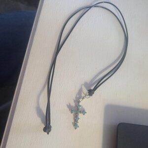 Holy Cross Crucifix Silver Blue  Necklace Choker